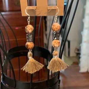 4” stones earrings with taupe tassels